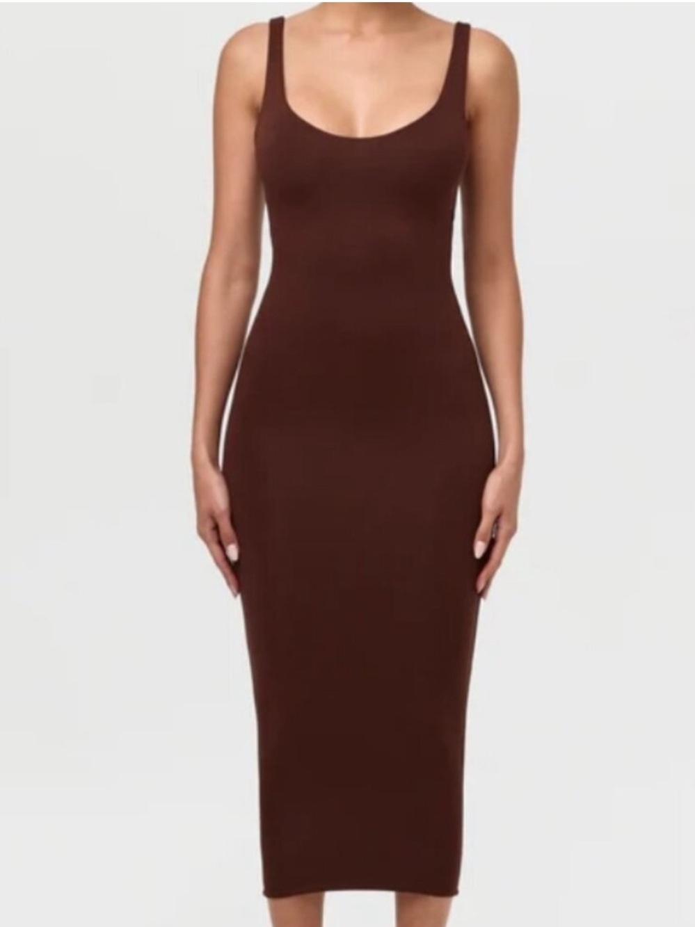 Naked Wardrobe Sculpt Tank Midi Dress in Chocolate Brown size Large NEW $68
